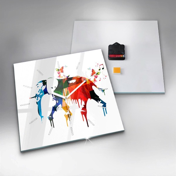 Ceas pătrat de perete din sticlă Elefant pictat colorat