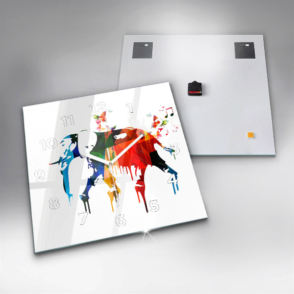 Ceas pătrat de perete din sticlă Elefant pictat colorat