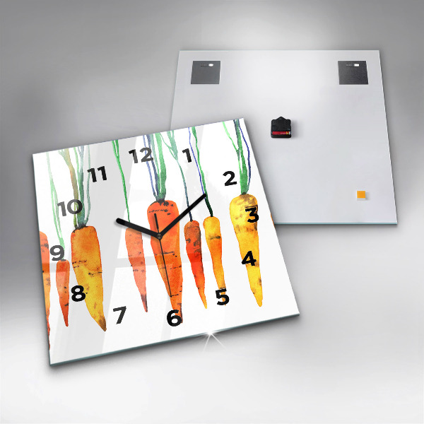 Ceas pătrat de perete din sticlă Ilustrație de morcovi