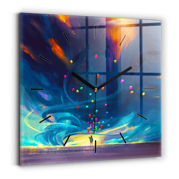 Ceas pătrat de perete din sticlă Copil și baloane