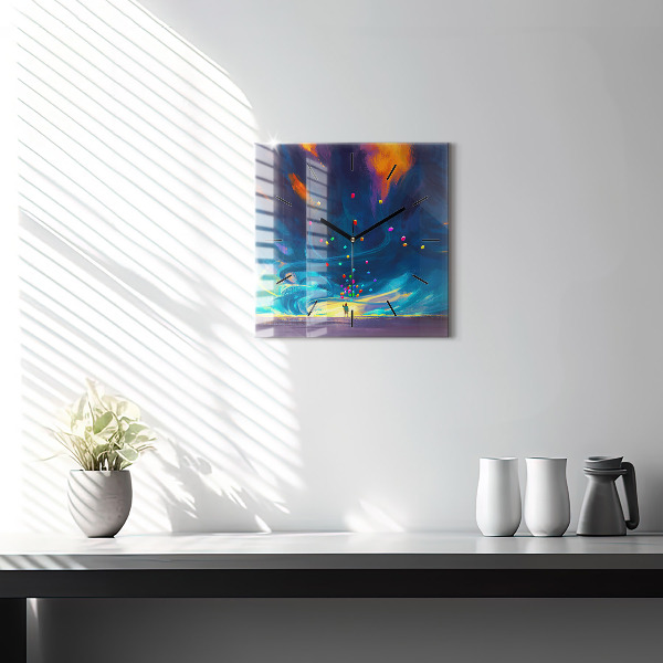 Ceas pătrat de perete din sticlă Copil și baloane