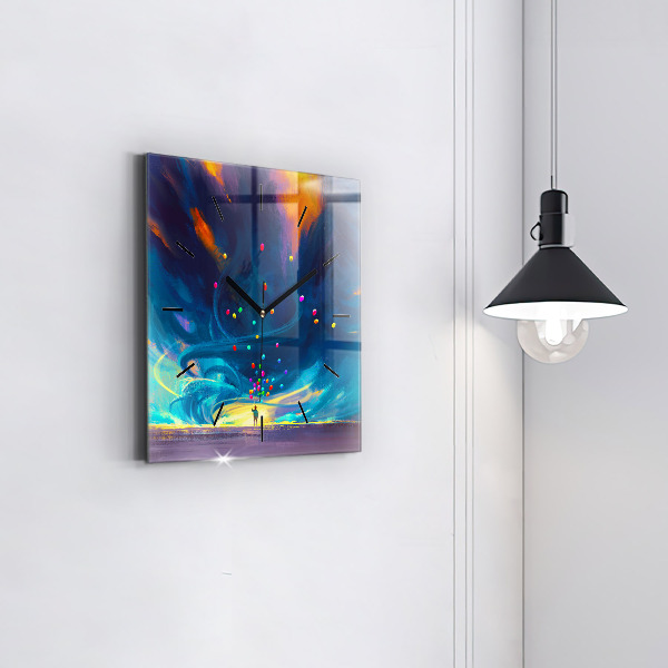 Ceas pătrat de perete din sticlă Copil și baloane