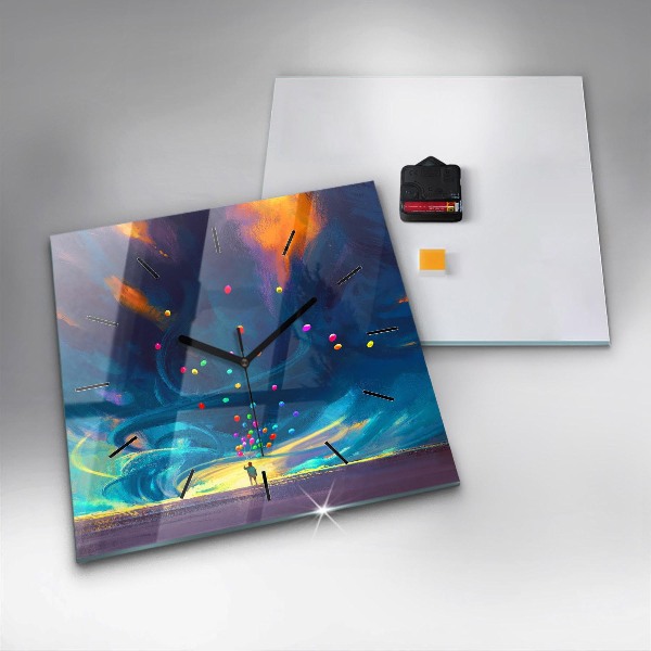 Ceas pătrat de perete din sticlă Copil și baloane