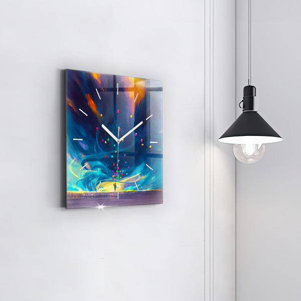 Ceas pătrat de perete din sticlă Copil și baloane