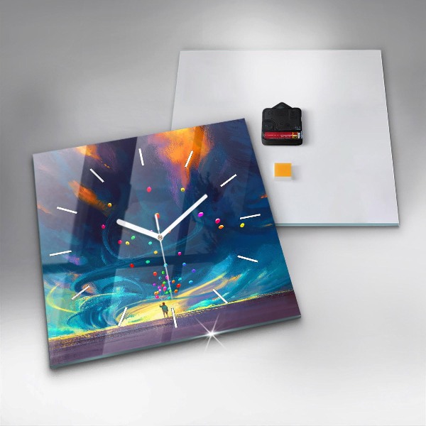 Ceas pătrat de perete din sticlă Copil și baloane