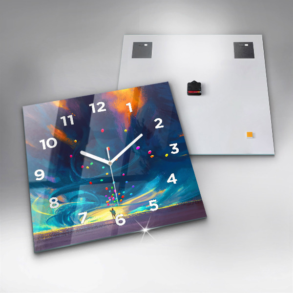 Ceas pătrat de perete din sticlă Copil și baloane