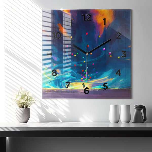 Ceas pătrat de perete din sticlă Copil și baloane