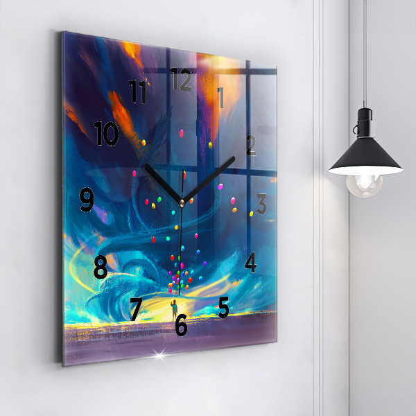 Ceas pătrat de perete din sticlă Copil și baloane