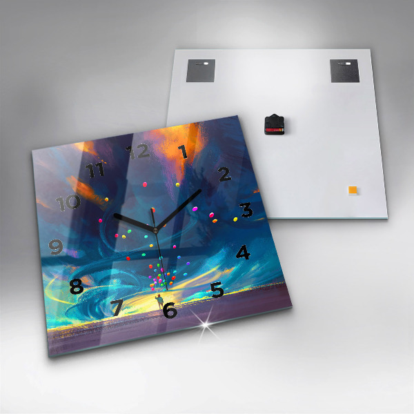 Ceas pătrat de perete din sticlă Copil și baloane