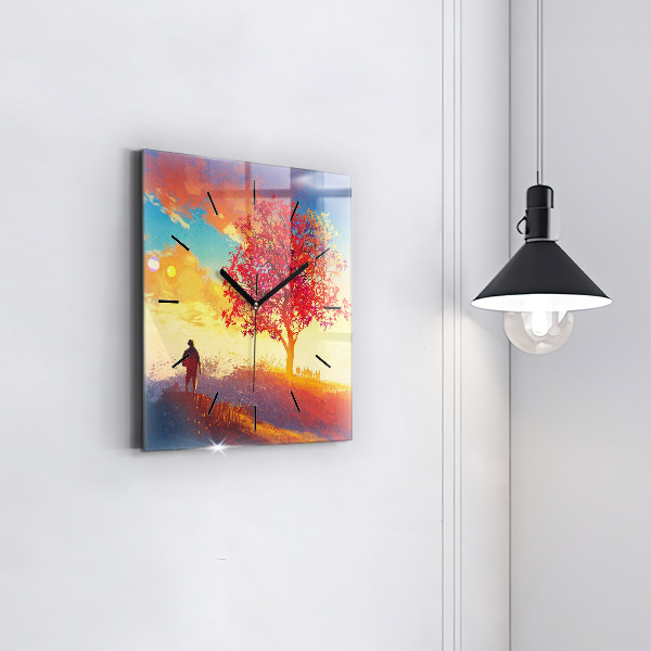 Ceas pătrat de perete din sticlă Peisaj de toamnă