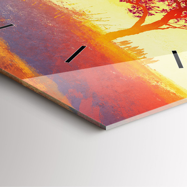 Ceas pătrat de perete din sticlă Peisaj de toamnă