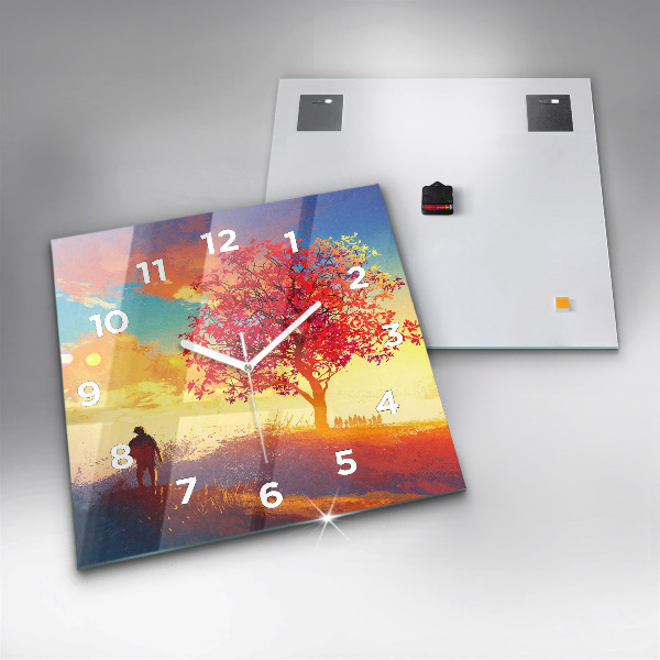 Ceas pătrat de perete din sticlă Peisaj de toamnă