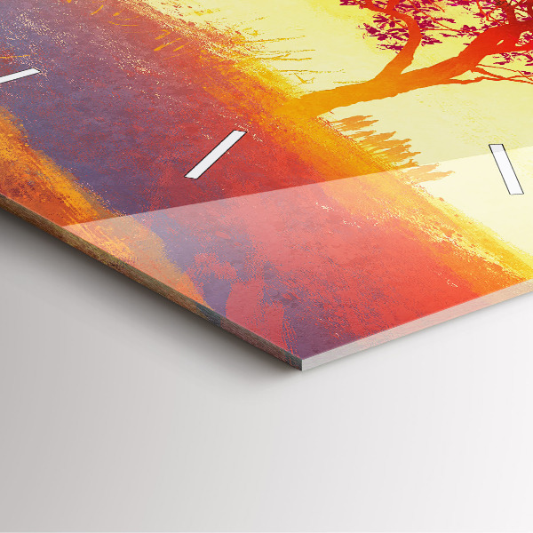 Ceas pătrat de perete din sticlă Peisaj de toamnă