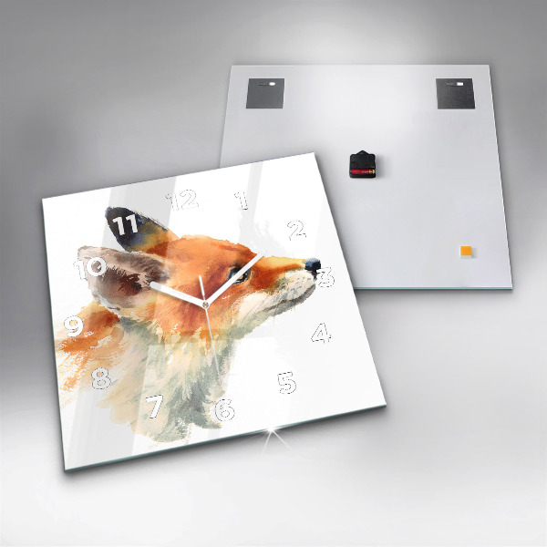 Ceas pătrat de perete din sticlă Acuarelă vulpe tânără