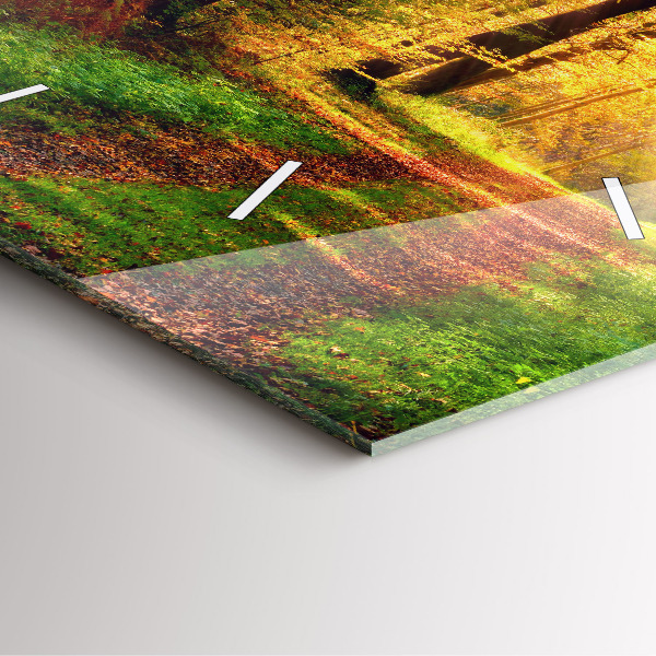 Ceas pătrat de perete din sticlă Peisaj de pădure de toamnă