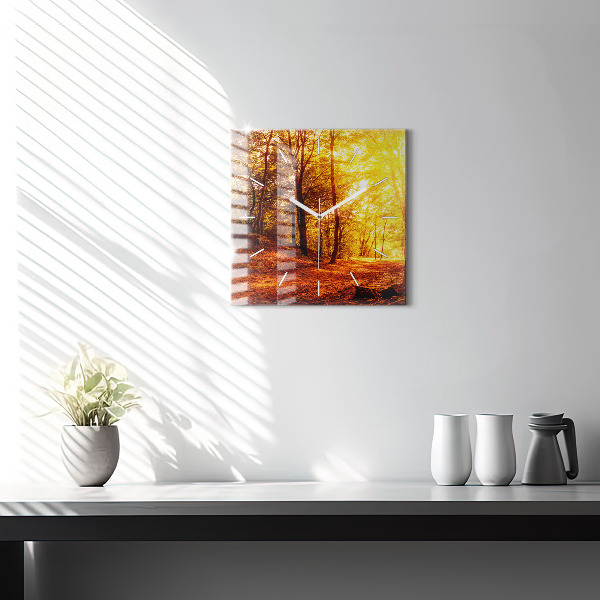 Ceas pătrat de perete din sticlă Peisaj de pădure la soare