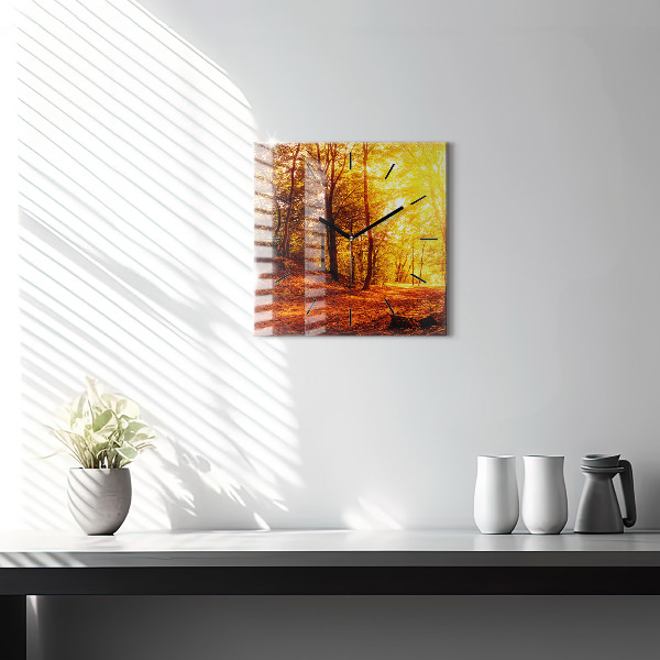 Ceas pătrat de perete din sticlă Peisaj de pădure la soare