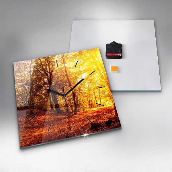 Ceas pătrat de perete din sticlă Peisaj de pădure la soare