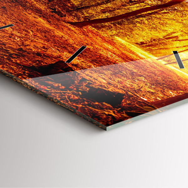 Ceas pătrat de perete din sticlă Peisaj de pădure la soare