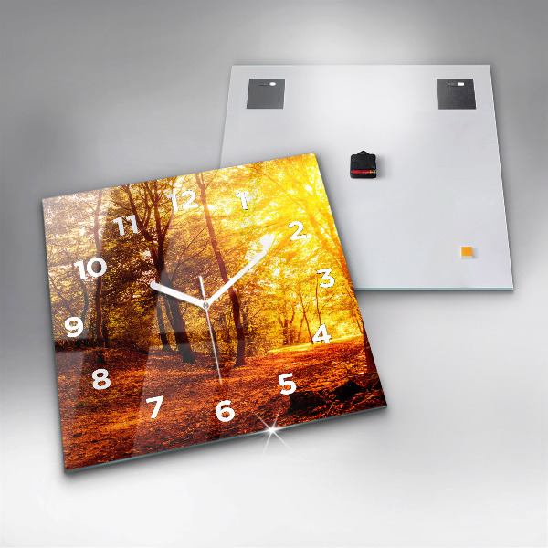 Ceas pătrat de perete din sticlă Peisaj de pădure la soare