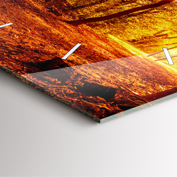 Ceas pătrat de perete din sticlă Peisaj de pădure la soare