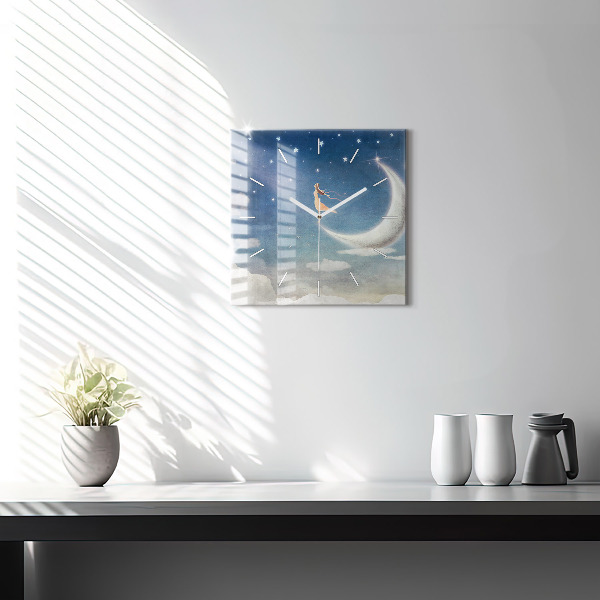 Ceas pătrat de perete din sticlă Fata pe luna