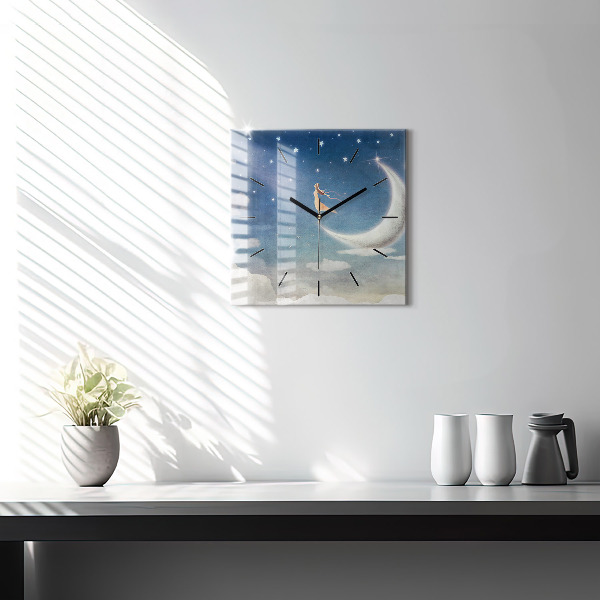 Ceas pătrat de perete din sticlă Fata pe luna