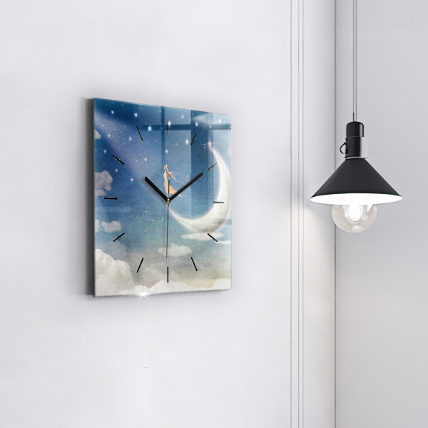 Ceas pătrat de perete din sticlă Fata pe luna