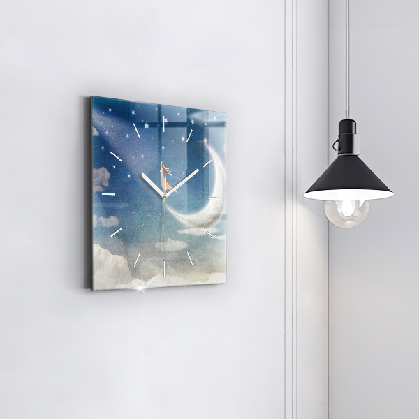 Ceas pătrat de perete din sticlă Fata pe luna