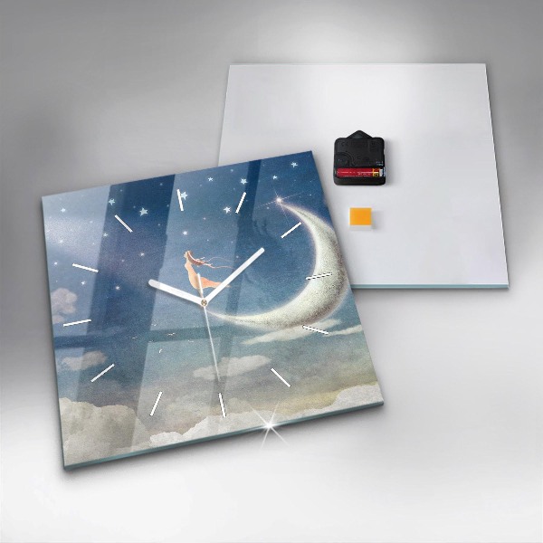Ceas pătrat de perete din sticlă Fata pe luna