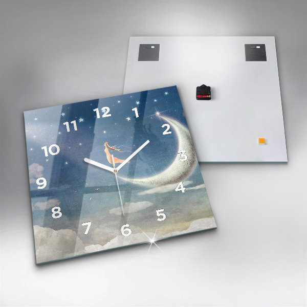 Ceas pătrat de perete din sticlă Fata pe luna