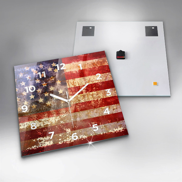 Ceas pătrat de perete din sticlă Steagul SUA în stil vintage