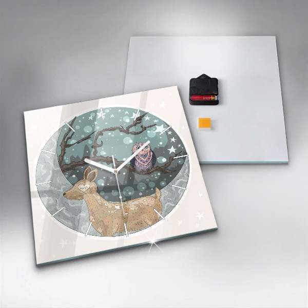 Ceas pătrat de perete din sticlă Animalele nocturne și luna