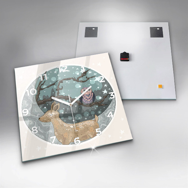 Ceas pătrat de perete din sticlă Animalele nocturne și luna