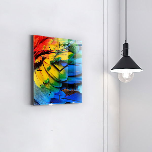 Ceas pătrat de perete din sticlă Aripi de pasăre colorate