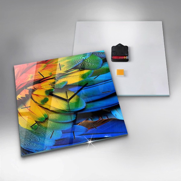 Ceas pătrat de perete din sticlă Aripi de pasăre colorate