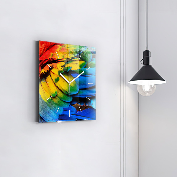 Ceas pătrat de perete din sticlă Aripi de pasăre colorate