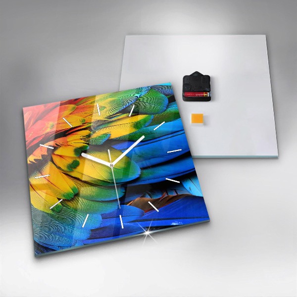Ceas pătrat de perete din sticlă Aripi de pasăre colorate