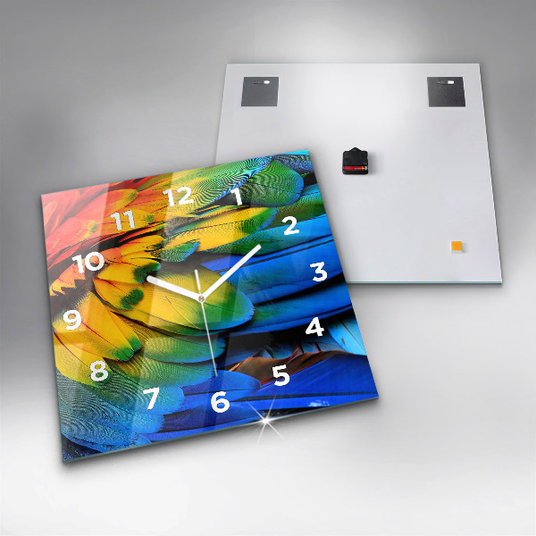 Ceas pătrat de perete din sticlă Aripi de pasăre colorate