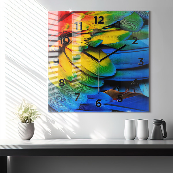 Ceas pătrat de perete din sticlă Aripi de pasăre colorate