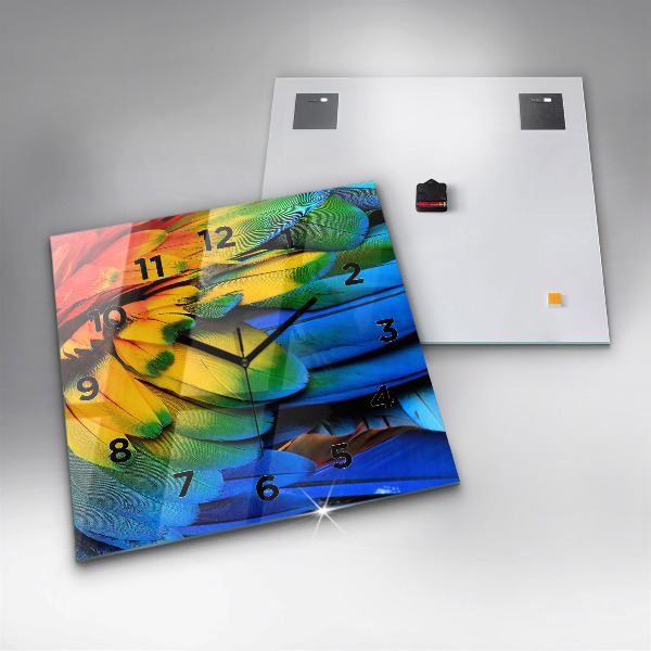 Ceas pătrat de perete din sticlă Aripi de pasăre colorate