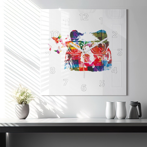 Ceas pătrat de perete din sticlă Cap de urs