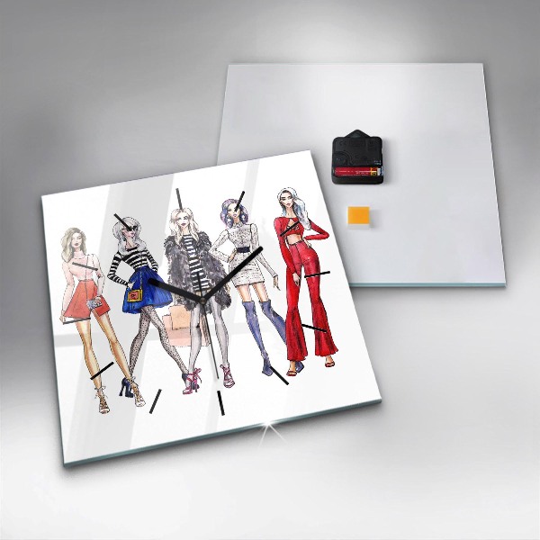 Ceas pătrat de perete din sticlă Fete la modă