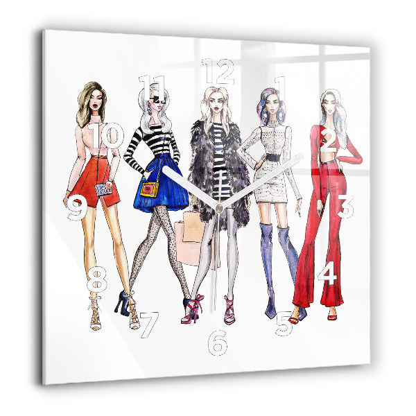Ceas pătrat de perete din sticlă Fete la modă