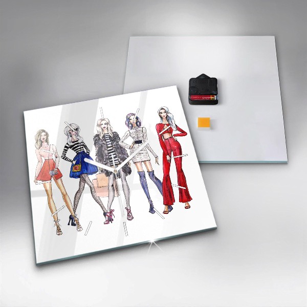 Ceas pătrat de perete din sticlă Fete la modă