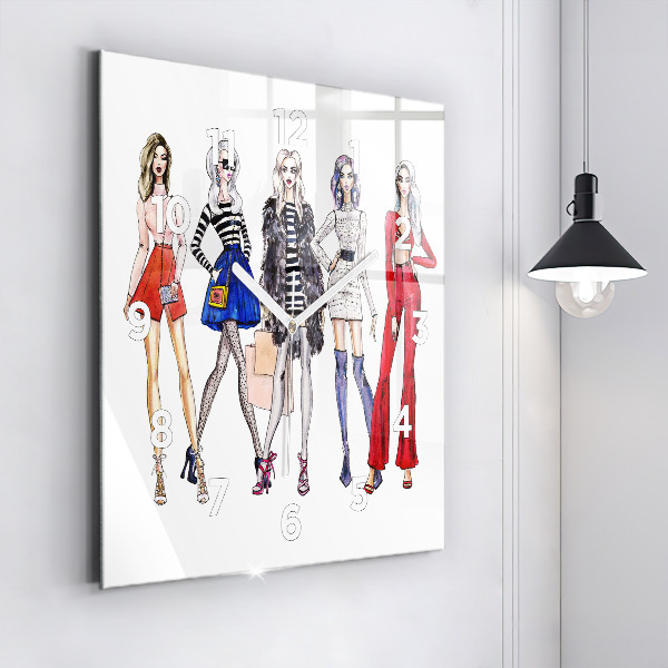 Ceas pătrat de perete din sticlă Fete la modă