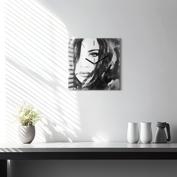 Ceas pătrat de perete din sticlă Portretul unei femei