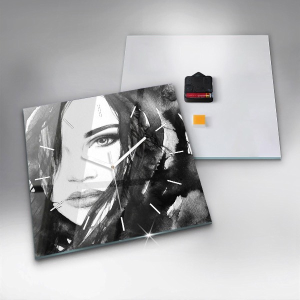 Ceas pătrat de perete din sticlă Portretul unei femei