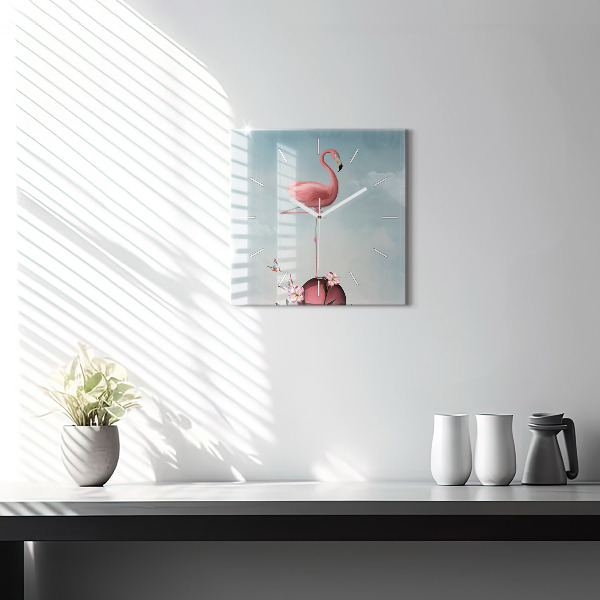 Ceas pătrat de perete din sticlă Flamingo suprarealist