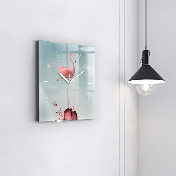 Ceas pătrat de perete din sticlă Flamingo suprarealist